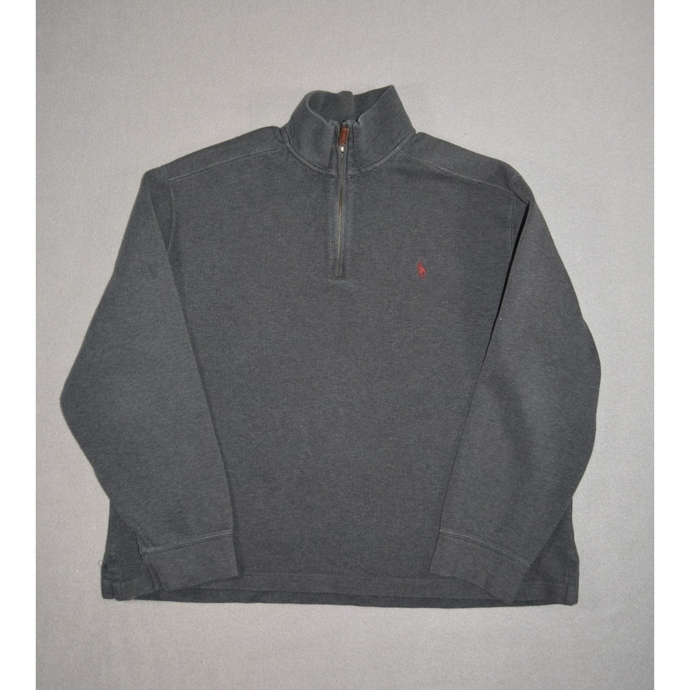 Polo Ralph Lauren Sweater Mens XL 1/4 Zip Pullover Grey Pony Cotton Pullover